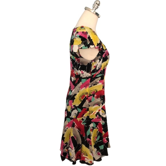 🌺Colorful Abstract Print Dress W/Layers, Sweetheart Neckline, Cap Sleeves, SZ 8 - Picture 3 of 11